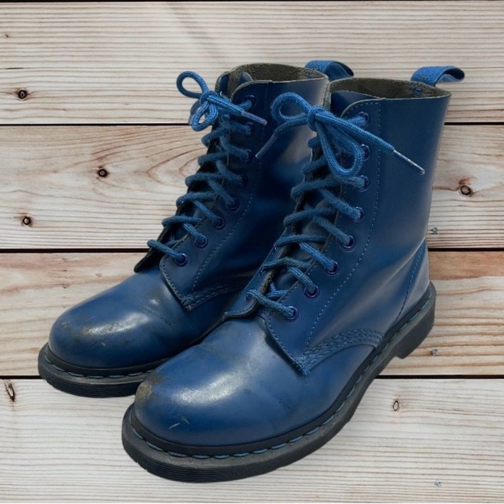 Dr. Martens 1460 Pascal Mono Lace Up Boots Blue Rare 2012 Sz 9 See Measurements